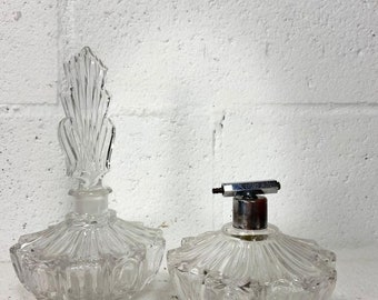 vintage glass perfume set/ toilet set