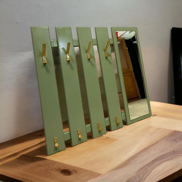 Vintage mint green coat rack with mirror
