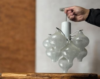 Vintage glass pendant lamp / chandelier KALMAR TULIPAN