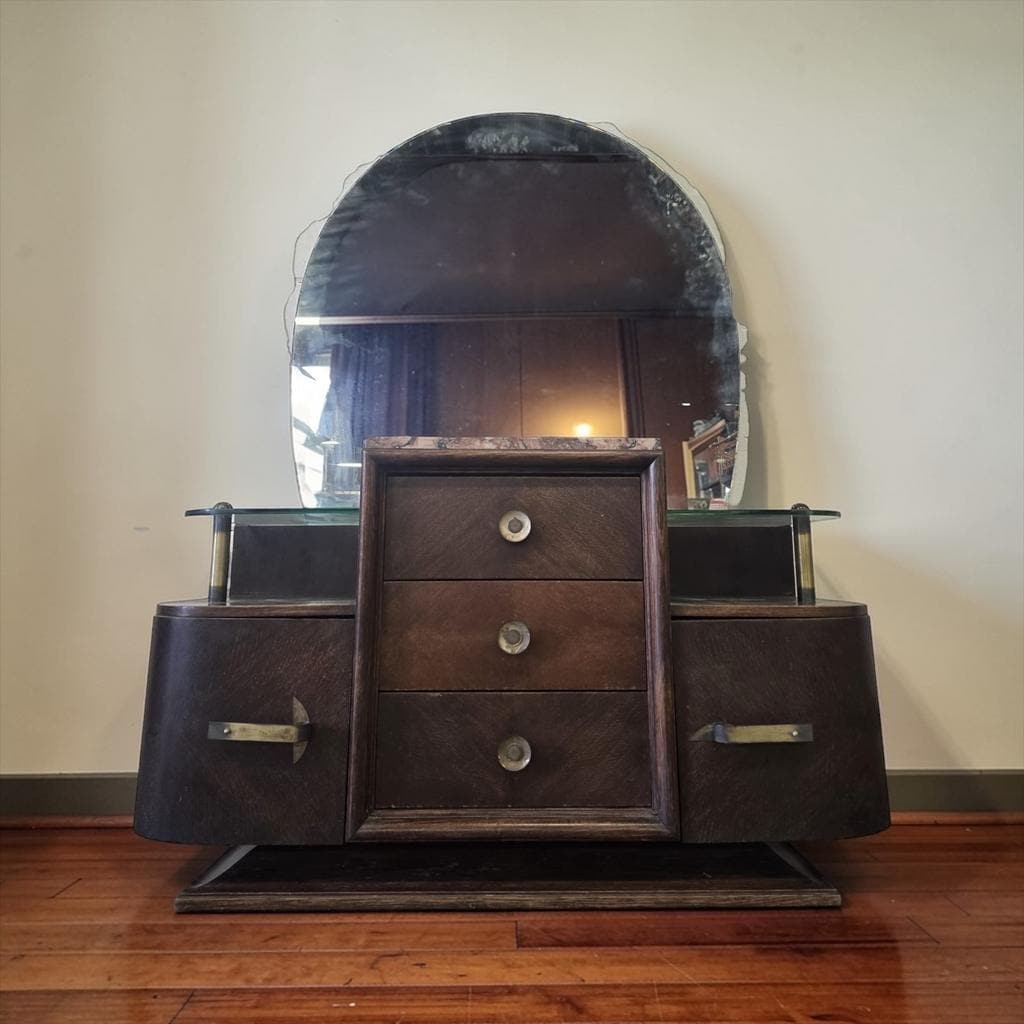 Buffet Vintage En Bois Courbé/Meuble Art Déco Avec Miroir
