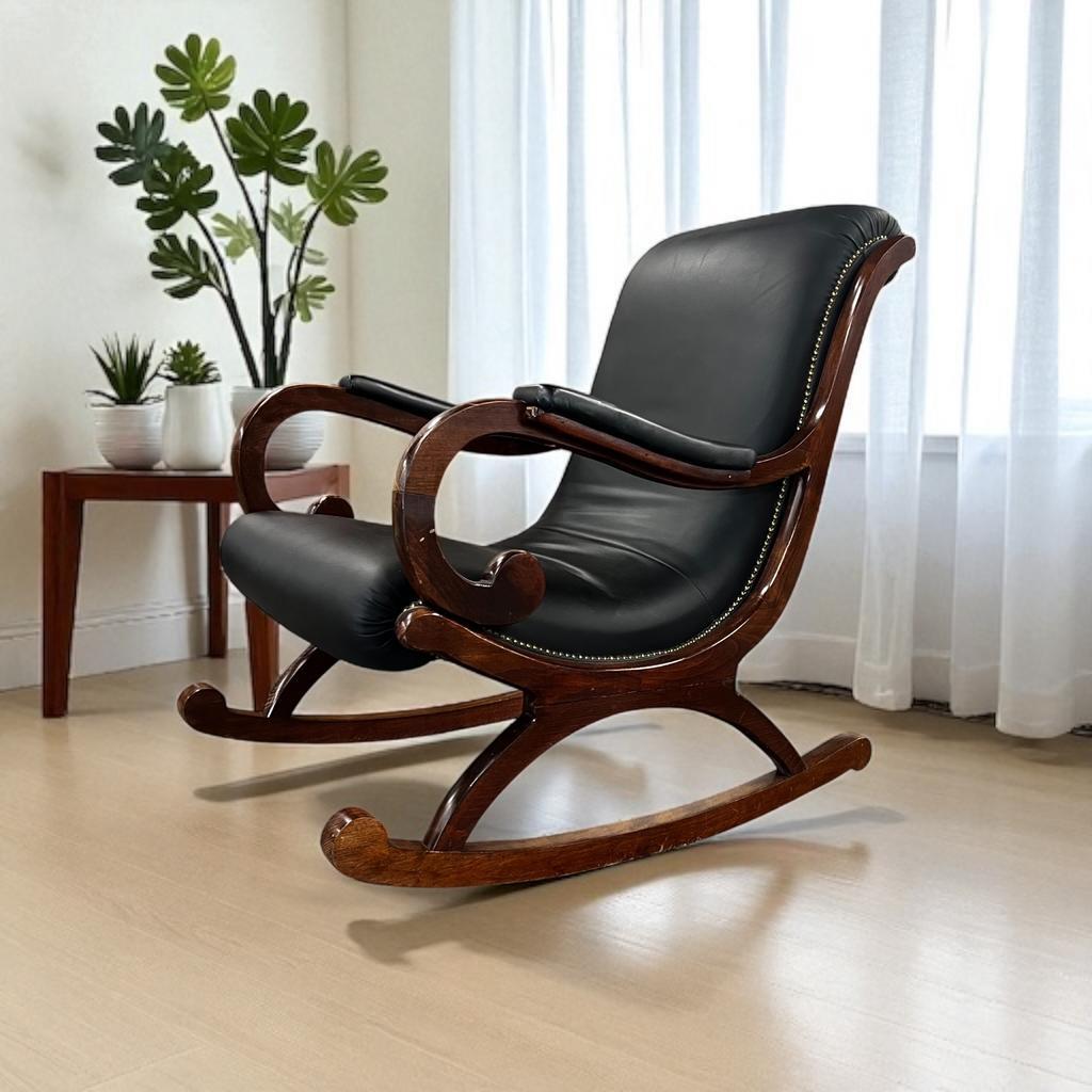 革製　ロッキングチェア　ヴィンテージ　ウォールナット Vintage rocking chair leather seat - Etsy 日本