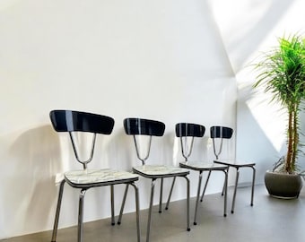 Set of 4 vintage formica chairs with chrome frame