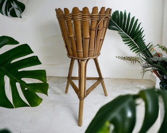 Vintage bamboo bloempot op pootjes