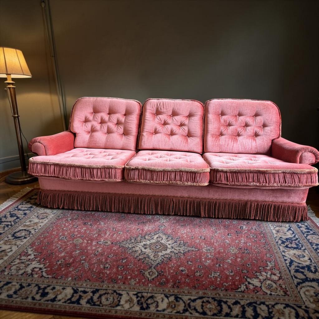 Canapé/Banquette/Fauteuil Vintage Rose Ancien À Franges