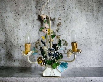 Vintage luster / hanglamp / chandelier met bloemen