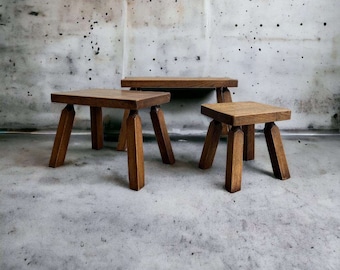 Set of 3 vintage brutalist side tables / plant tables