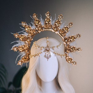 Engelskrone Gold Halo Krone Beige Stirnband Halloween Scheinwerfer Hochzeitskrone Burlesque Mutterschaftsfoto Requisite Engelflügel Brennender Mann