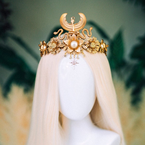 Cleopatra Crown Egypt princess Tiara Headpiece Headdress Gold crown Halloween Fairy crown Goddess Crown Burning man Jewellery Accessories