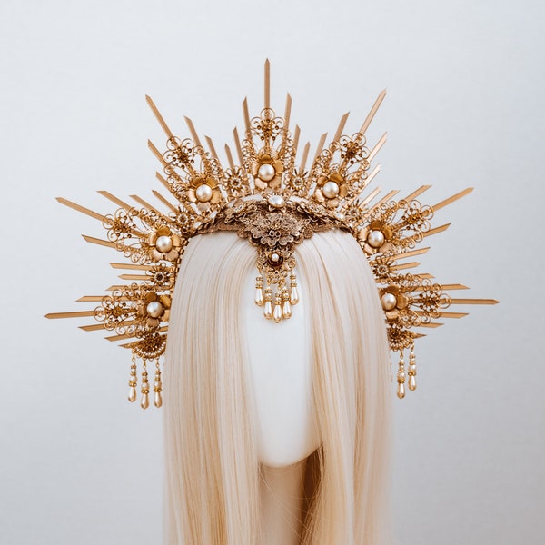 Halo Gold halo crown Jewellery Gold crown Flower crown Bridal headpiece Celestial jewellery Krone Crown Headdress Fairy crown Wedding crown