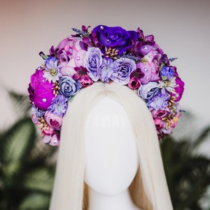 Flower Crown, Purple Flower Crown, Flower Headpiece, Floral Crown, Frida Crown, Flower Headband, Headpiece, Pregnancy Photo, Goddess crown