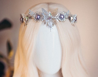 Silver Butterfly Halo Crown Bridal Fairy Tiara Fantasy Goddess Headpiece
