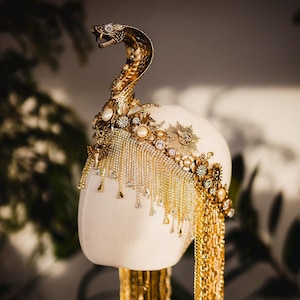 Couronne de Cléopâtre, Couronne en or égyptienne, Couronne de Cléopâtre en cristal, Couronne de costume de festival, Coiffe de Mardi Gras, Couronne de Cléopâtre d&#39;Halloween