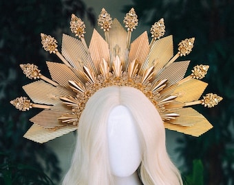 Gold halo crown Festival headpiece Wedding Tiara Bridal headpiece Flower crown Halo headband Jewellery Halloween Accessories Fairy crown