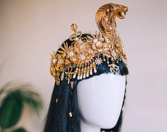 Corona de Cleopatra, tocado de cobra de oro, corona de oro, disfraz de Halloween, corona de oro, tocado estilo Cleopatra, corona de diosa, princesa de Egipto