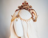 Aries Zodiac Sign, Headband, Headpiece, Gold Horns Crown, Tiara, Birthday Party Crown, Festival, Burning man, Sugar skull make-up, Halloween