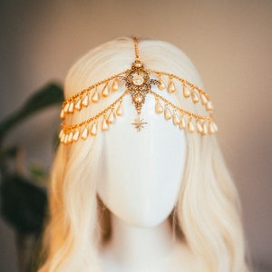 Bijoux célestes, bandeau de chaîne, casque de festival, couronne de perles, couronne de mariage, casque de mariée, couronne de mariée, accessoires pour cheveux, Boho image 3