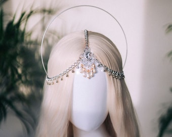 Moon halo crown, Chain Headband, Festival Headpiece, Wedding crown, Bridal headpiece, Bridal crown, Hair accessories, Boho jewelry