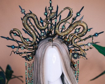 Medusa Crown, Halloween, Halo Crown, Medusa kostuum, Halo hoofdband, Medusa zendspoel, zwarte Halo, Halloween kostuum, Snake Crown, Spooky