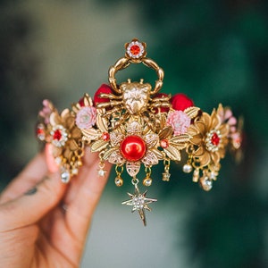 Biżuteria dla znaku zodiaku Rak Korona Raka Opaska na głowę Tiara Diadem Halloween Kwiatowa korona Burning Man Akcesoria Urodzinowa korona