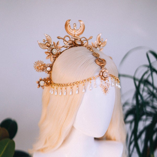 Cleopatra Crown, Gold cobra headpiece, Gold crown, Halloween costume, Gold crown, Cleopatra style headpiece, Goddess Crown, Egypt princess