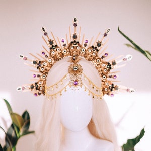 Déguisement d'Halloween, bandeau d'Halloween, casque d'Halloween, jour des morts, couronne de La Catrina, crâne en sucre, couronne squelette, couronne de halo d'or