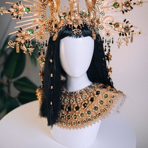 Cleopatra Necklace, Egyptian Jewelry, Carnival Headpiece, Halloween Cleopatra Costume, Mardi Gras Costume, Gold Necklace, Cleopatra Costume