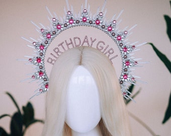 Birthday crown, Birthday headband, Birthday girl, Birthday party, Silver halo crown, Silver crown, Halo headpiece, Goddess crown, Princess