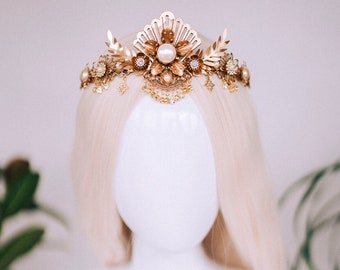 Diadème en or, couronne de mariée, couronne de mariage, casque de mariée, casque de mariage, mariée bohème, mariée festival, couronne en or, casque en or