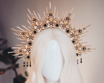 Gold Halo Crown, Halo Headpiece, Festival crown, Festival headpiece, Black Halo, Wedding Crown, Halo crown, Boho Wedding, Halo Headband