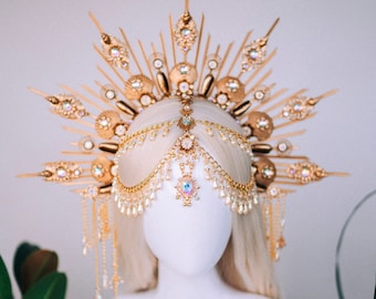 Mermaid Halo Crown, Halloween costume, Mermaid Crown, Halo Headband, Gold Crown, Tiara, Gold Halo, Aquarius crown, Festival Crown, Ariel
