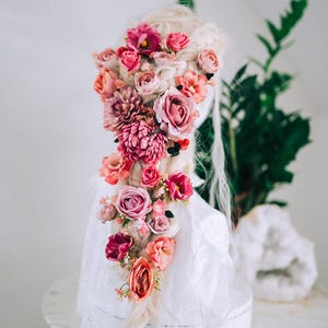Blommiga Brudhårspännen Set Romantisk Blomma Hår Vine Bröllop Håraccessoarer Rosa Boho Brud Hårdekoration