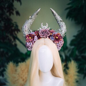 Taurus crown Zodiac signs Jewellery Flower crown Headpiece Burning man Halloween Purple flower crown Zodiac jewelry Festival crown Silver