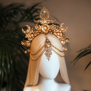 Gold sun crown, Moon crown, Halo Crown, Halo Headpiece, Bridal Headpiece, Wedding Crown, Bridal crown, Fairy crown, Celestial jewellery