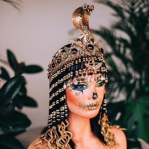 Couronne Cléopâtre, Couronne de cobra, Bijoux égyptiens, Collier harnais, Collier serpent, Costume de carnaval, Bijoux de Mardi Gras, Accessoires d&#39;Halloween