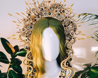 Medusa Halo Crown Gold Serpent Headpiece Gorgon Queen Mythology Tiara