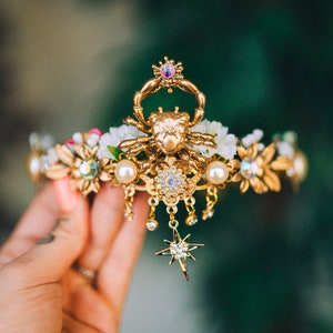 Biżuteria dla znaku zodiaku Rak Korona Raka Opaska na głowę Tiara Diadem Halloween Kwiatowa korona Burning Man Akcesoria Urodzinowa korona