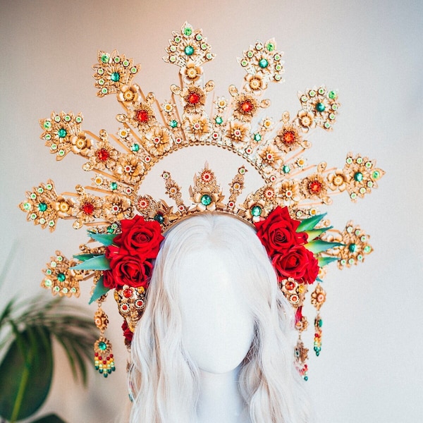 Halo crown Headpiece Goddess crown Catrina Crown Cactus headband Halloween costume Day of the Dead headpiece Flower crown Sugar skull crown