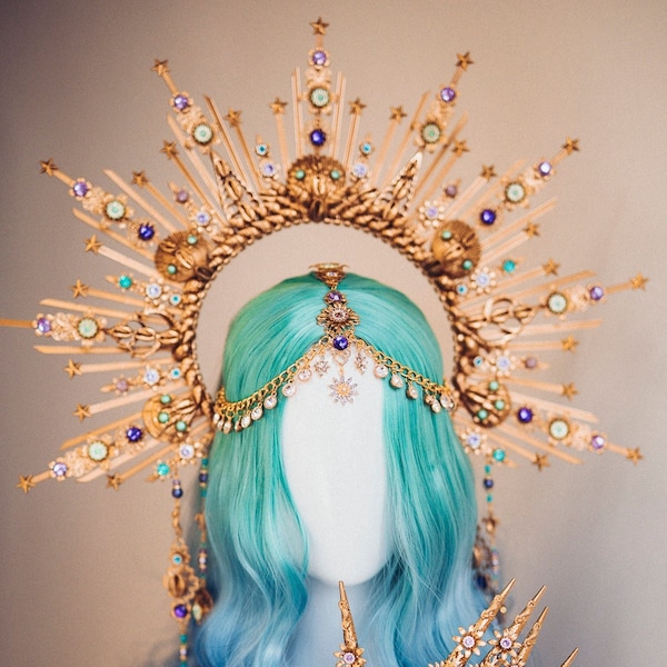 Mermaid Halo Crown, Halo Crown, Halo Headpiece, Halo Headband, Halo Headlights, Crown, Gold Halo, Headpiece, Wedding Crown, Mermaid Crown