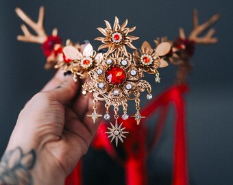 Christmas Reindeer Tiara – Holiday Crown With Red & Green  display picture 1