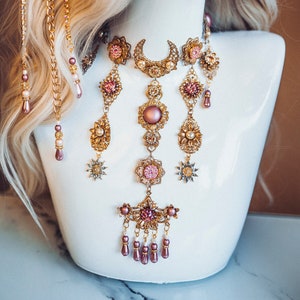 Flower Choker necklace, Pink Choker necklace, Chain Choker necklace, Glamour Choker, Party, Lace necklace, Moon child, Photo props