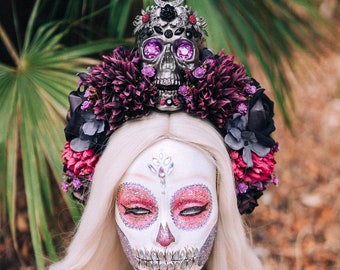 Gothic Flower Crown. Day of the Dead Headpiece.dia De Los 