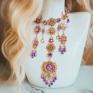 Mermaid Choker necklace, Lavender Choker necklace, Chain Choker necklace, Glamour Choker, Party, Lace necklace, Moon child, Photo props