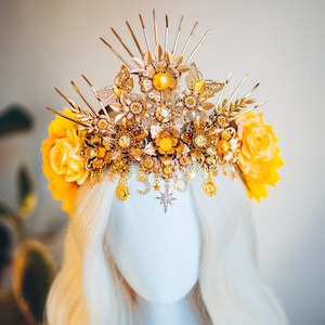 Sun Flower Crown, Flower Headband, Festival Headpiece, Festival Crown, Headband, Headpiece, Sun Crown, Tiara, Flower crown, Halo Headalights