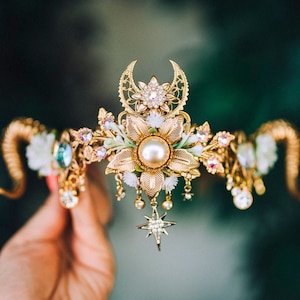 Aries Crown Zodiac Signs jewellery Fairy crown Gold horns Headpiece Gold tiara Birthday crown Flower crown Burning Man Halloween Accessories