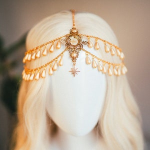 Celestial jewellery, Chain Headband, Festival Headpiece, Pearl Crown, Wedding crown, Bridal headpiece, Bridal crown, Hair accessories, Boho