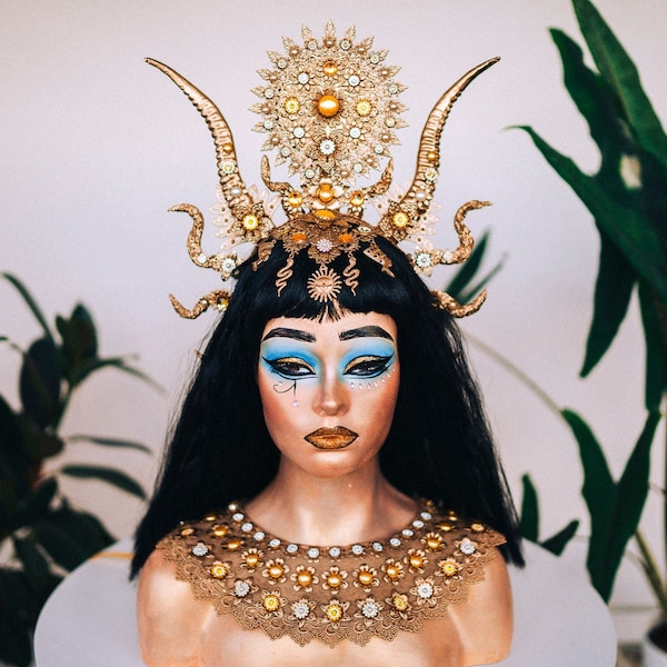 Cleopatra Crown, Gold cobra headpiece, Gold crown, Halloween costume, Gold crown, Cleopatra style headpiece, Goddess Crown, Egypt princess