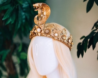 Cleopatra Cobra Crown Gold Egyptian Headpiece Goddess Accessory