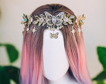 Butterfly Goddess Tiara Purple Crystal Fairy Crown Pastel Festival Headpiece Enchanted Boho Accessory