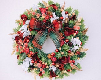 Christmas wreath for front door, Winter hoop wreath, Front door wreath, Christmas wreath, Holiday decor, Winter wreath with red berries