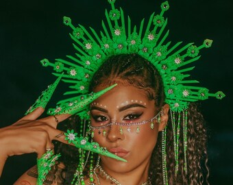 Neon UV Face Jewelry, Rave Festival Face Chain, Burning Man Headpiece